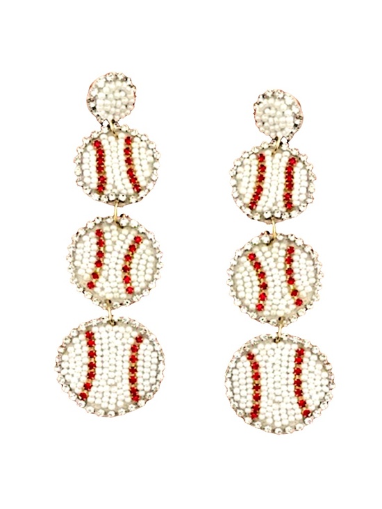 Lily Posh Jewelry - Beaded Baseball Earring, Long Beaded Game Day Earring